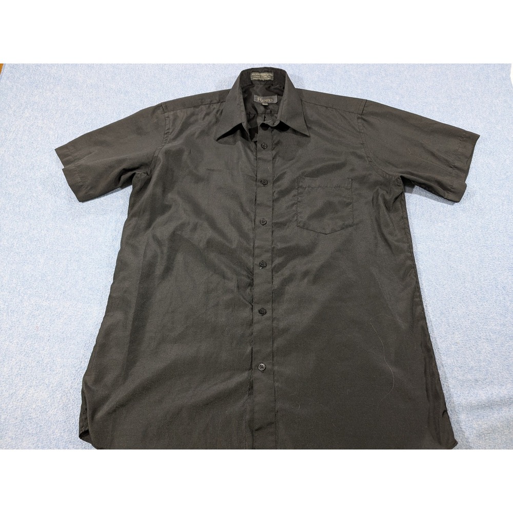 Renzo Mens Short Sleeve Button Down Shirt Black Size Medium Solid Pocket